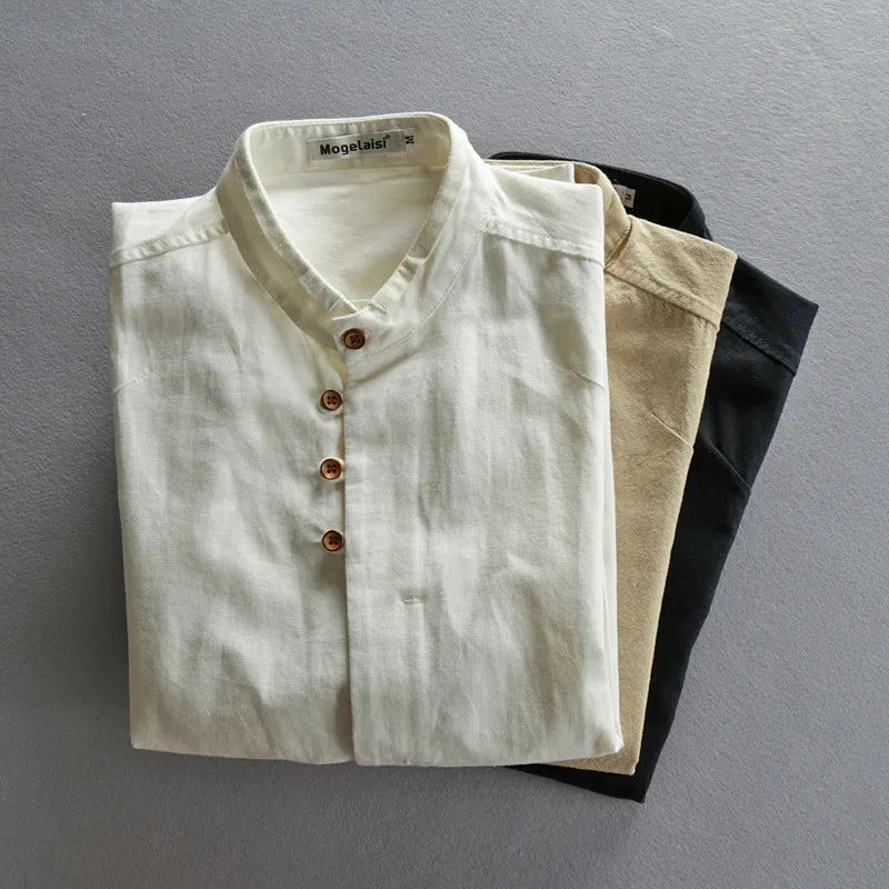 Vitalife -  Classic Japanese Collar Linen Shirt