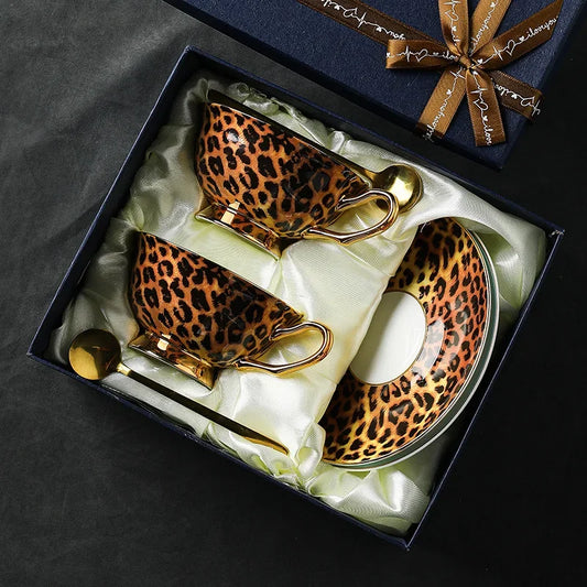 Vitalife - Luxury Leopard Design Tea Cups & Saucers