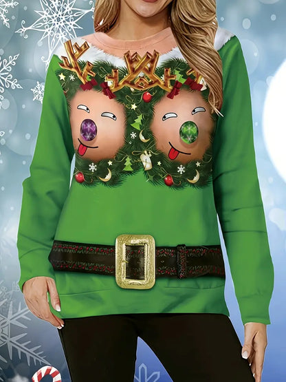 Vitalife - Hilarious Reindeer Face Womens Funny Ugly Christmas Sweaters